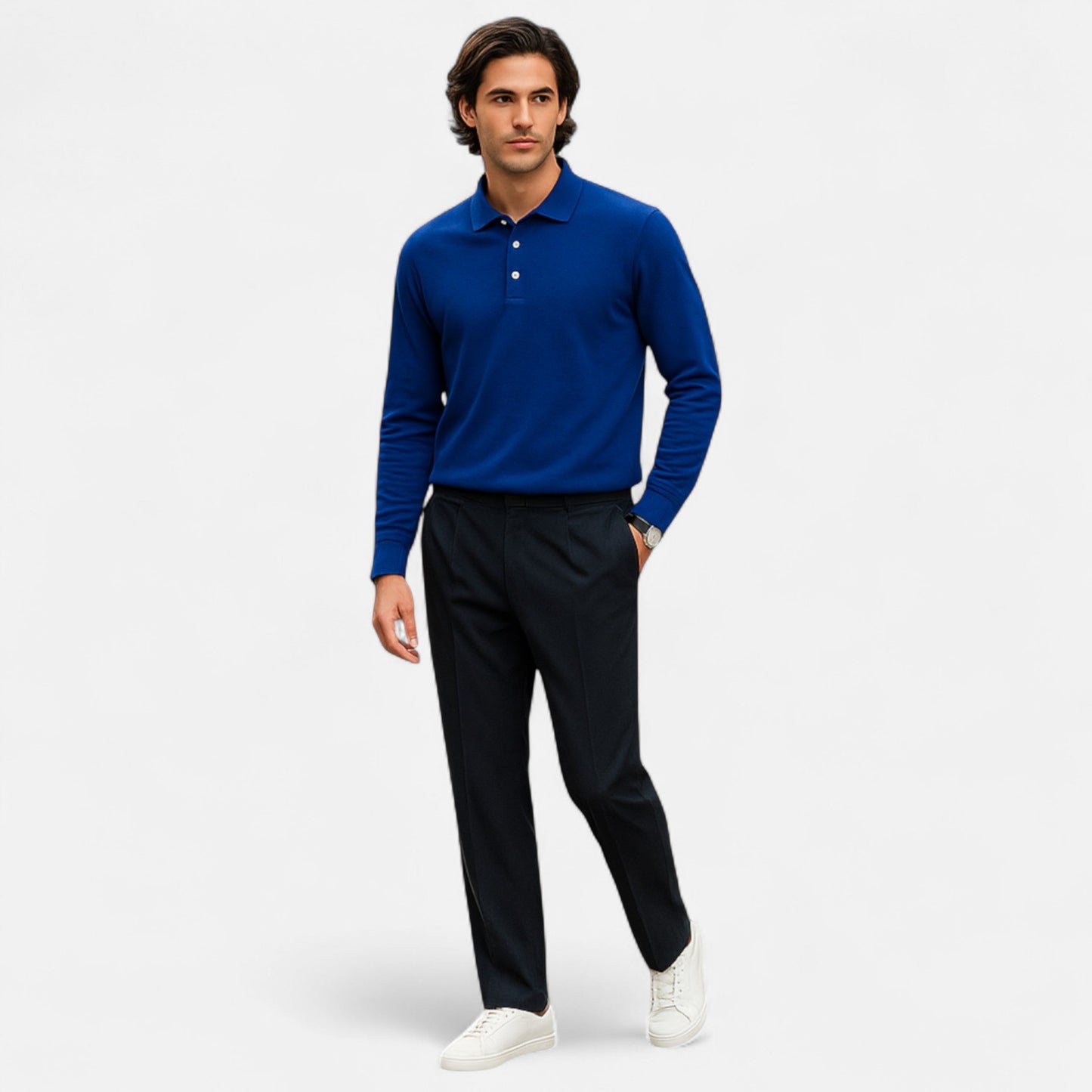 Polo hombre de algodón perlado manga larga estilo business