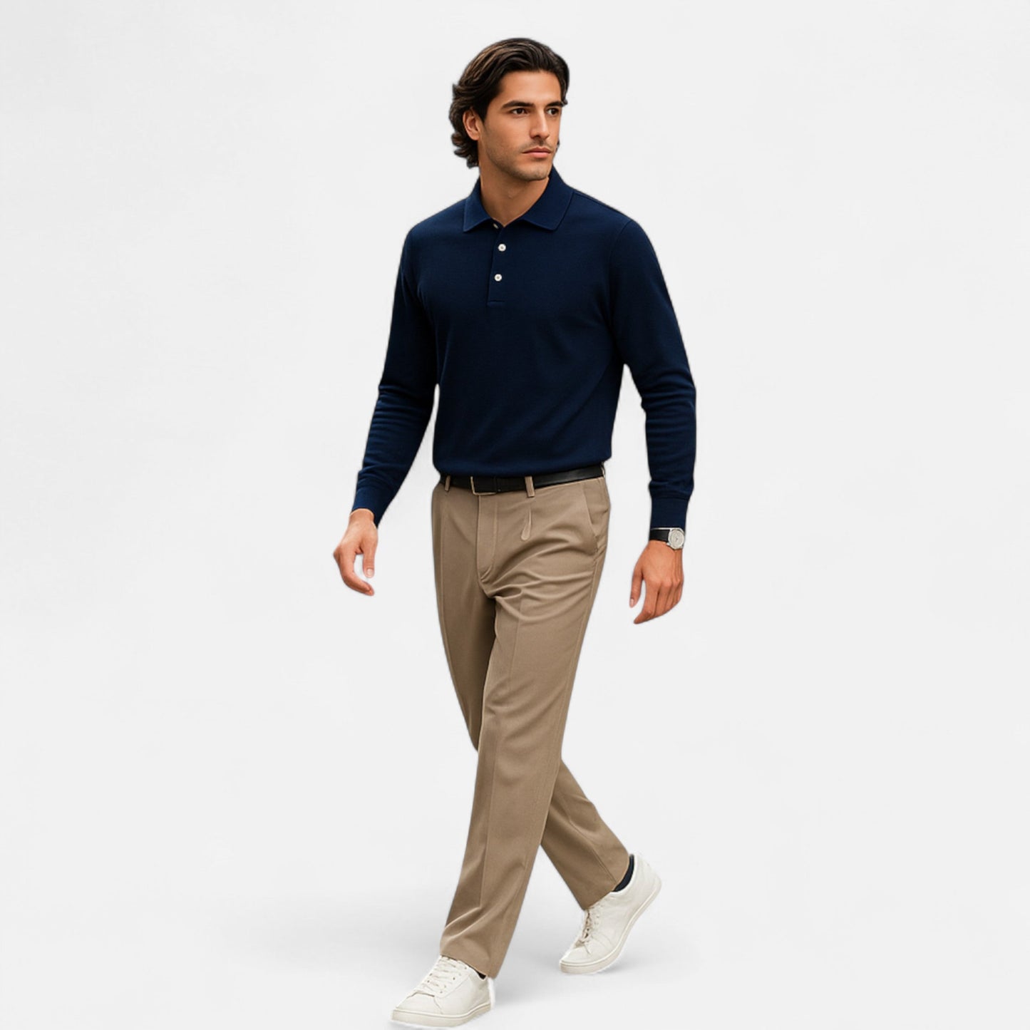 Polo hombre de algodón perlado manga larga estilo business