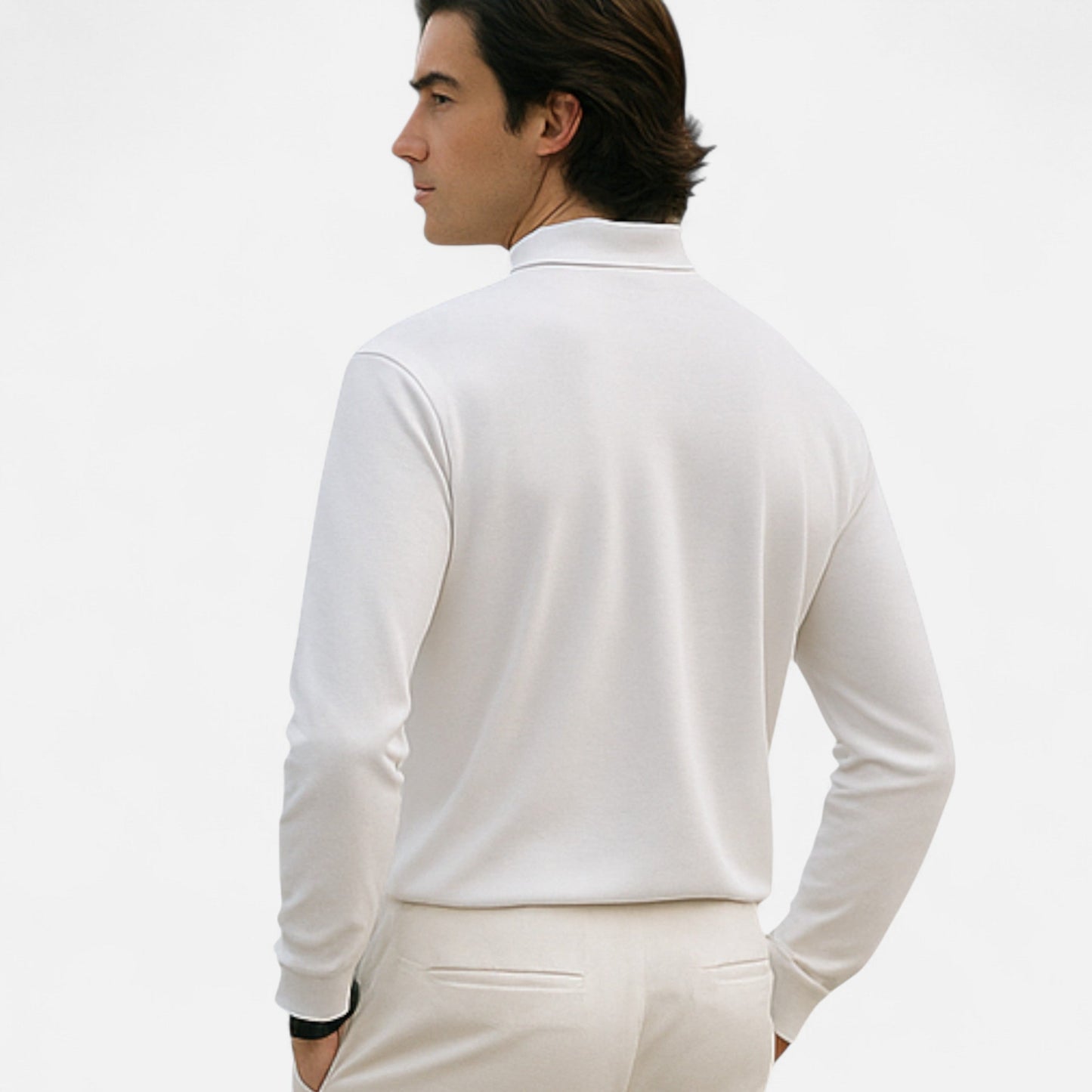 Polo hombre de algodón perlado manga larga estilo business