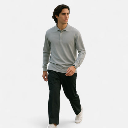 Polo hombre de algodón perlado manga larga estilo business
