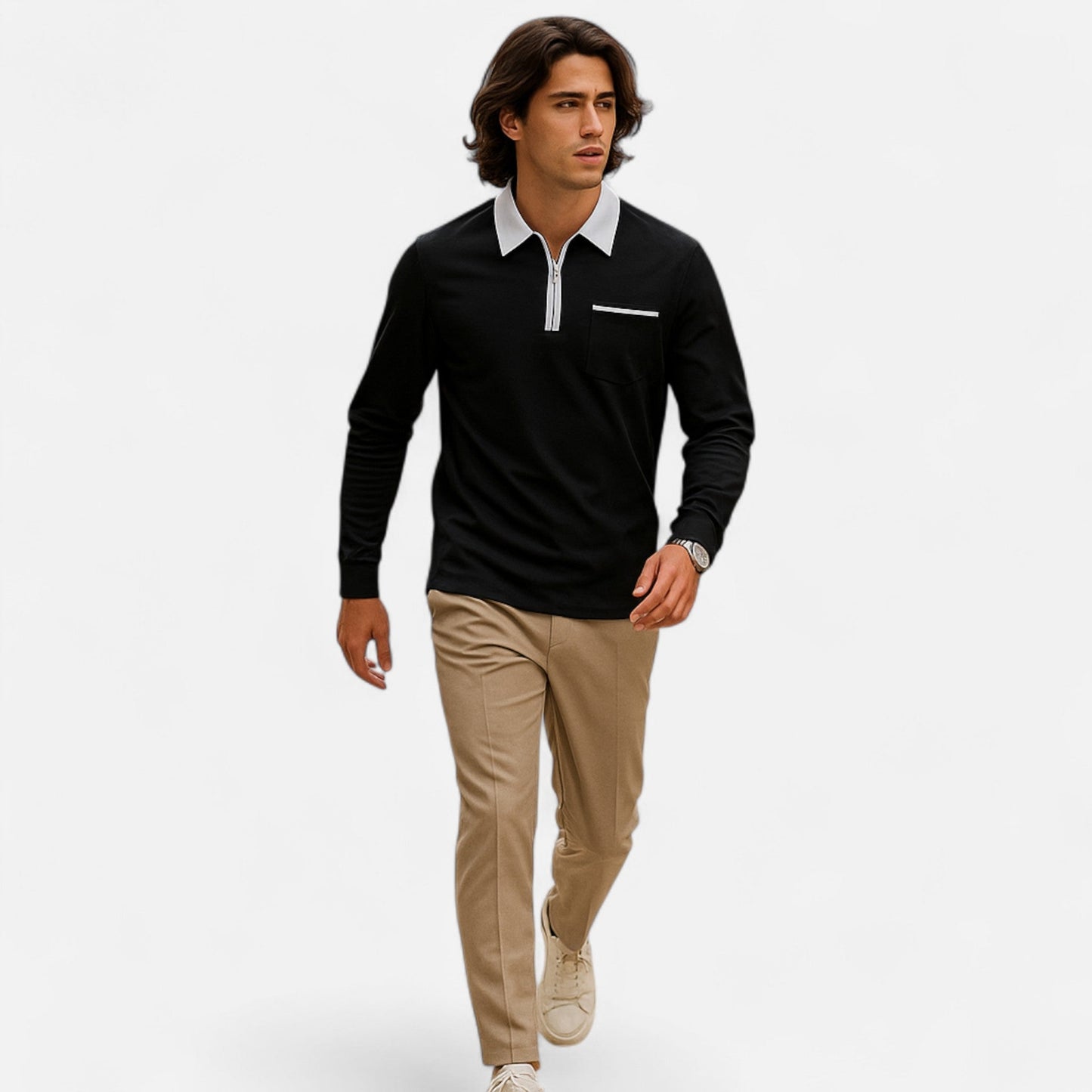 Polo Hombre Algodón Cuello Solapa Cremallera Casual