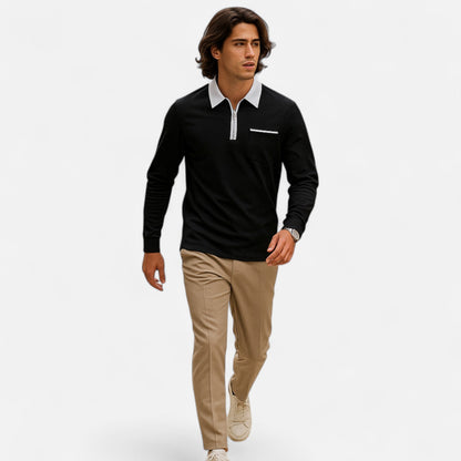 Polo Hombre Algodón Cuello Solapa Cremallera Casual