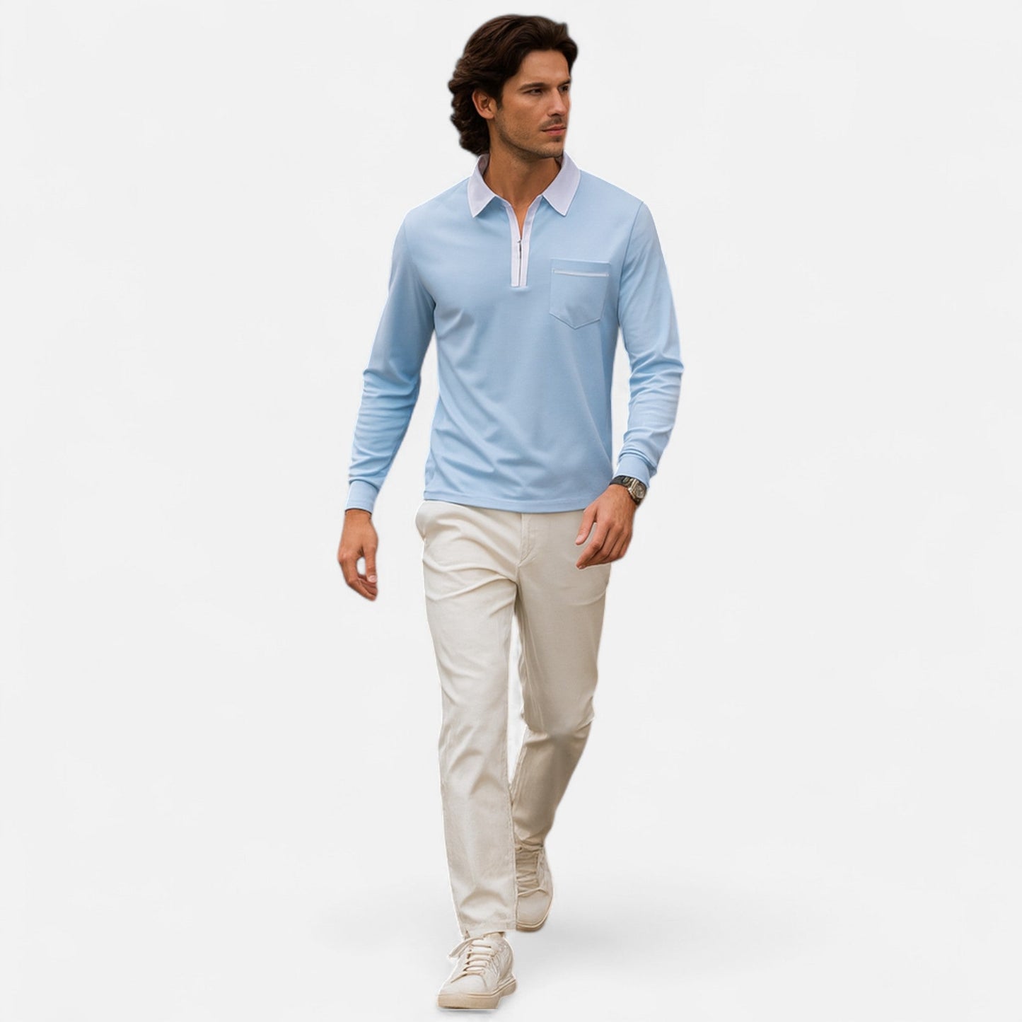 Polo Hombre Algodón Cuello Solapa Cremallera Casual