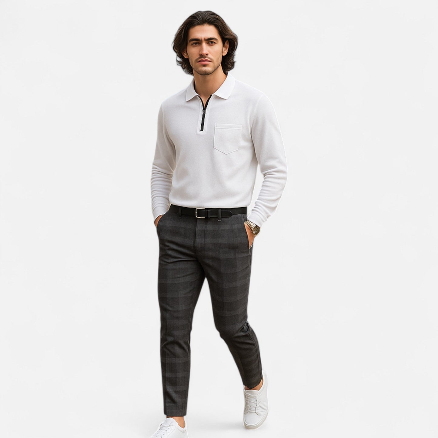 Pantalones Chinos Hombre Slim Fit Cuadro Clásico Stretch