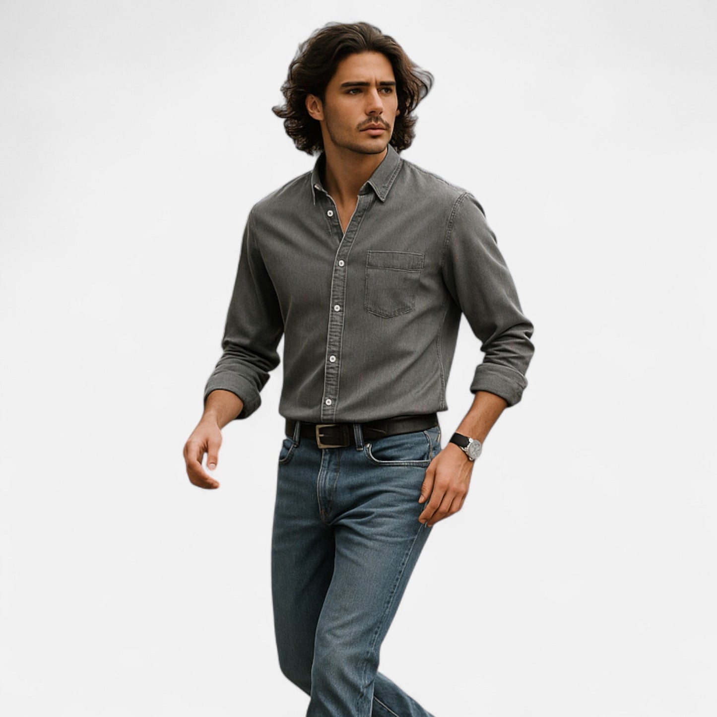 Camisa Hombre Denim Algodón Corte Clásico