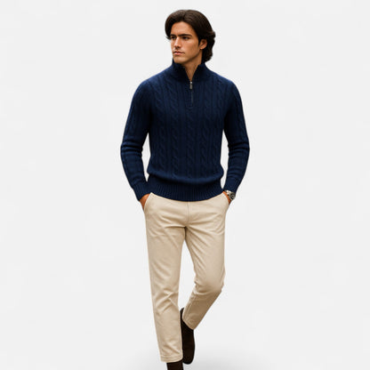 Jersey Hombre Cuello Alto Medio Cremallera Estilo Clásico