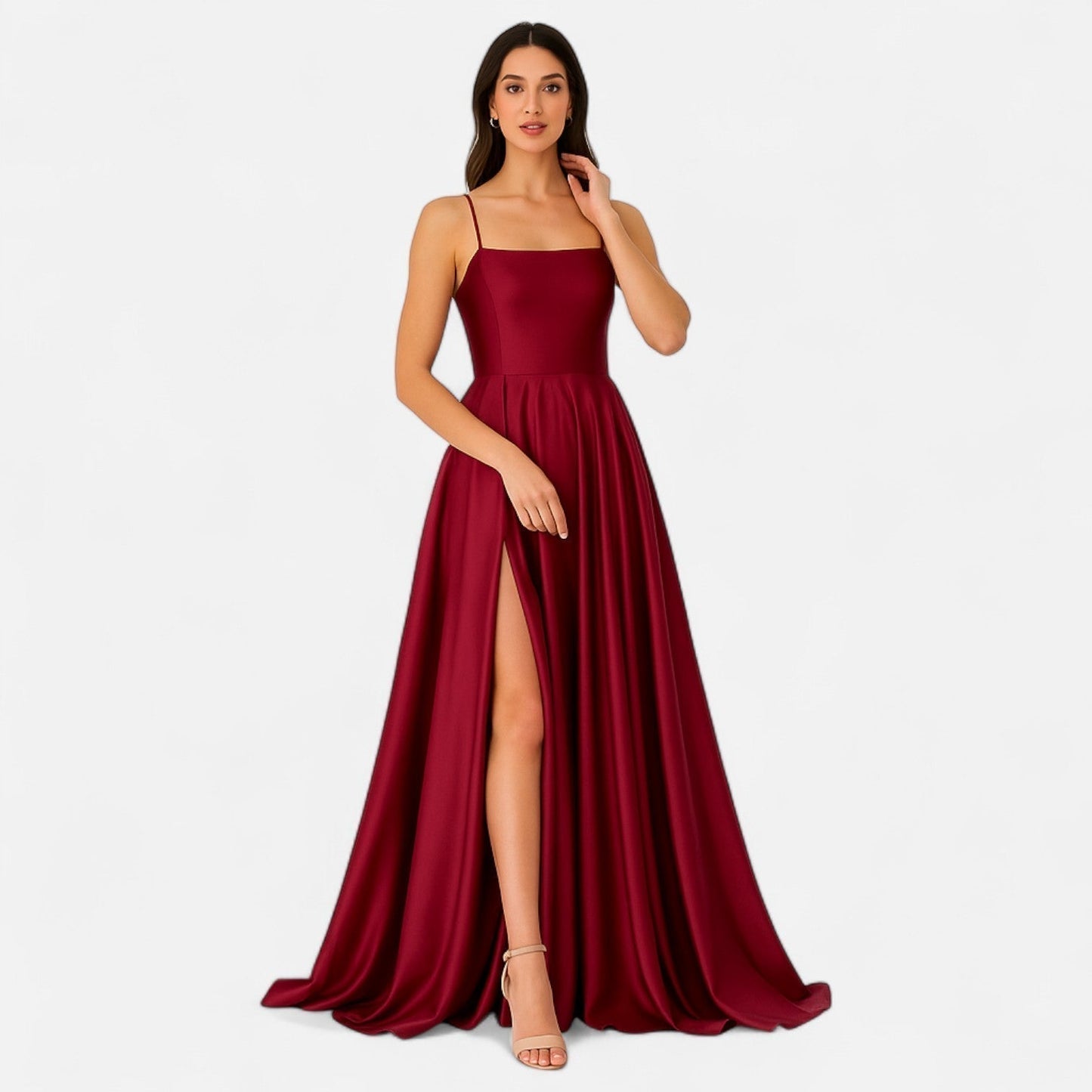 Vestido maxi mujer con tirantes y abertura elegante