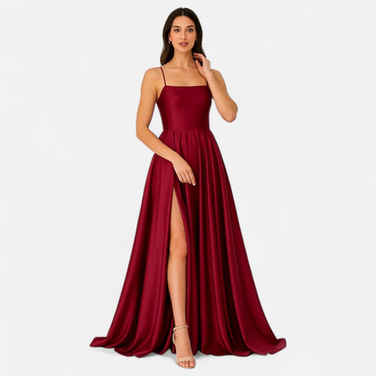 Vestido maxi mujer con tirantes y abertura elegante