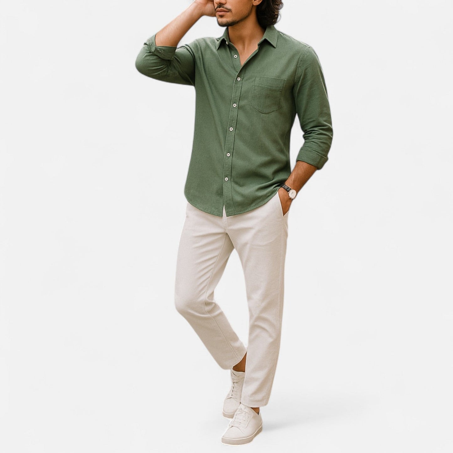 Camisa Hombre de Lino Manga Larga Ajuste Clásico