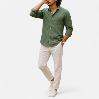 Camisa Hombre de Lino Manga Larga Ajuste Clásico
