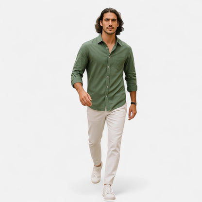 Camisa Hombre de Lino Manga Larga Ajuste Clásico