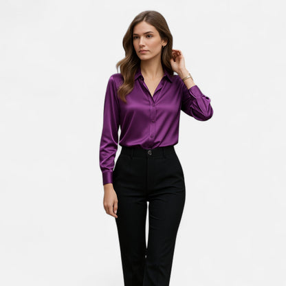 Blusa Mujer de Satén Manga Larga Estilo Sofisticado