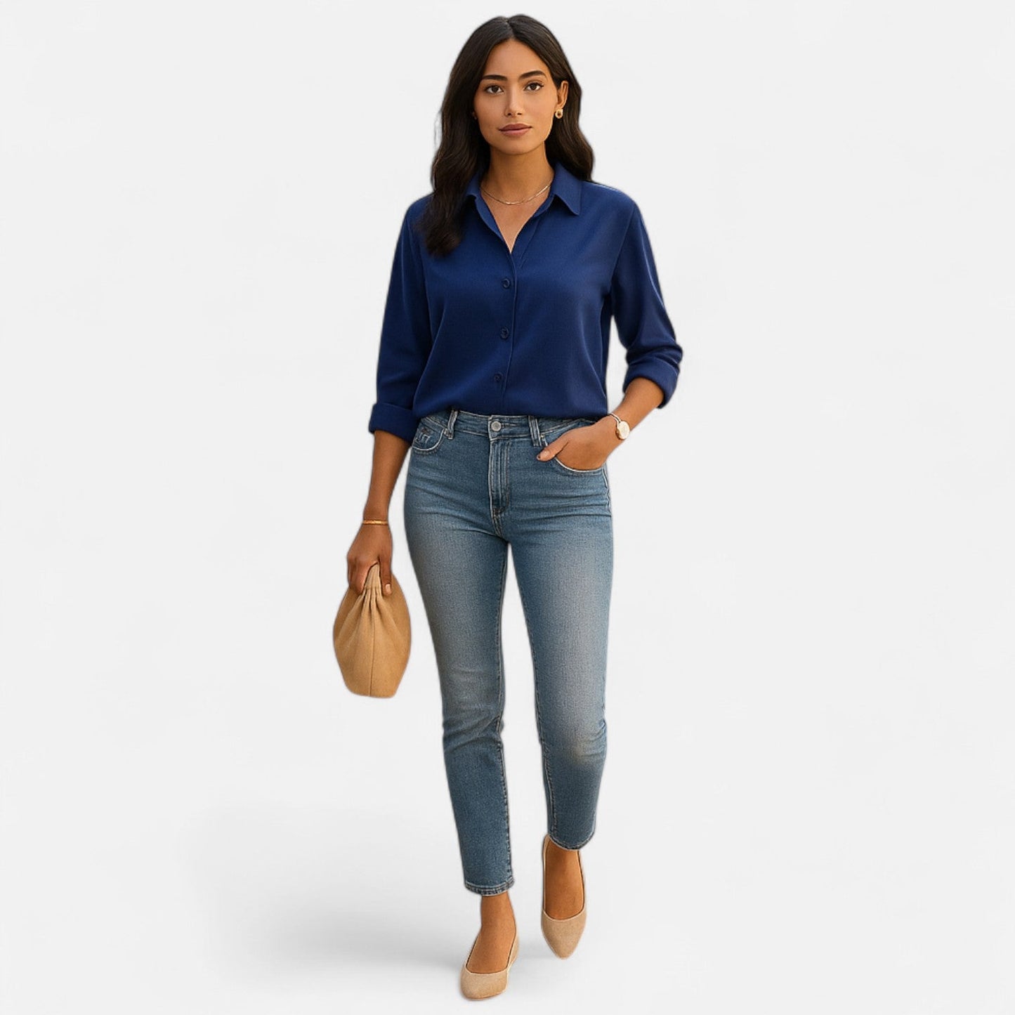 Blusa Mujer Cuello Clasico Silueta Fluida Comoda