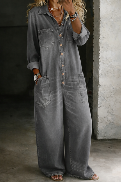 Mono largo mujer de denim con botones estilo casual