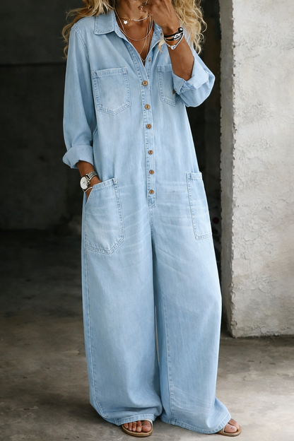 Mono largo mujer de denim con botones estilo casual