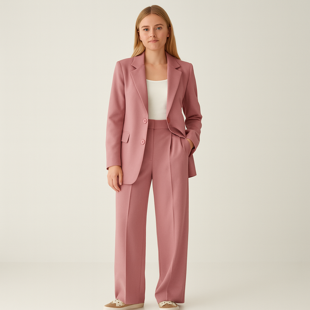 Traje Pantalón Mujer Dos Piezas Americana Solapa Corte Recto - Mavetta
