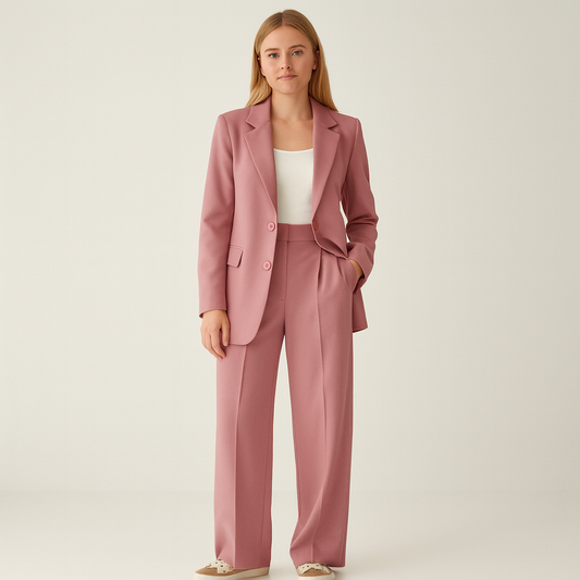 Traje Pantalón Mujer Dos Piezas Americana Solapa Corte Recto - Mavetta