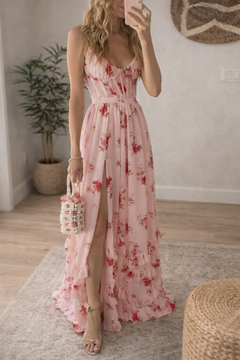 Vestido midi mujer Ligero Floral Corte Ajustado