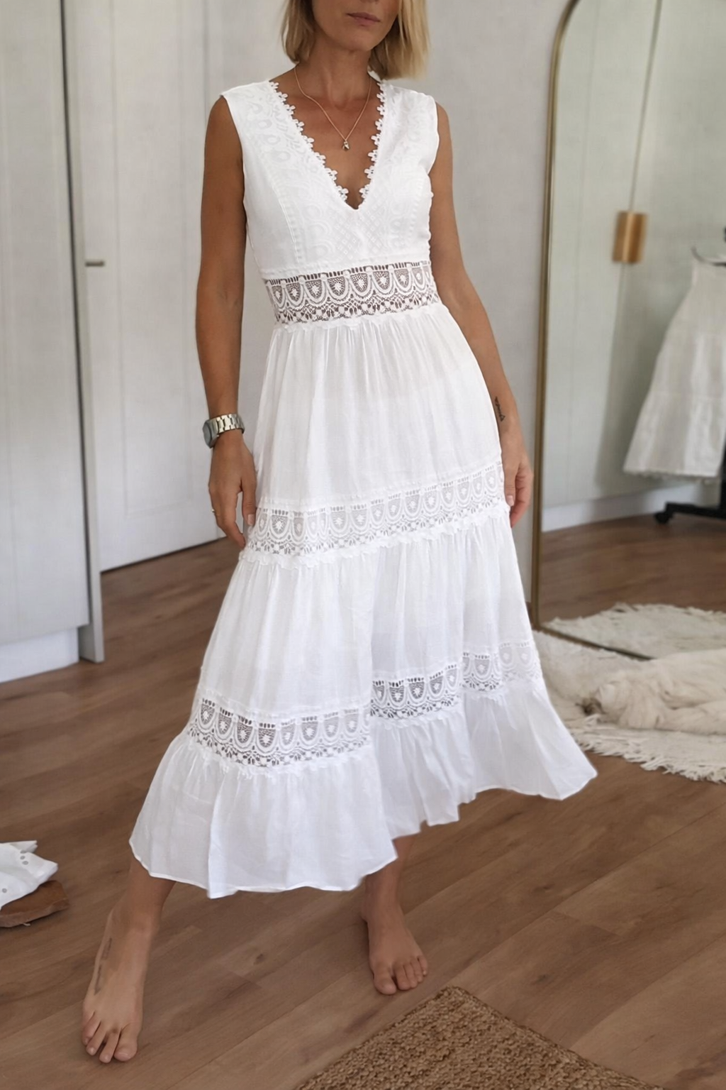 Vestido Mujer de Encaje Escote en V