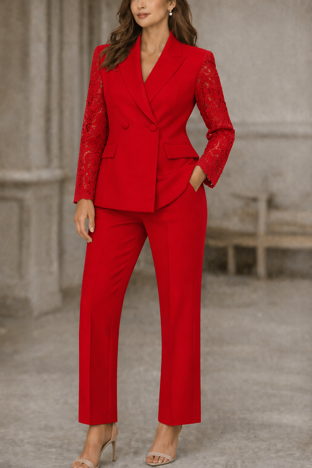 Conjunto Mujer de Encaje Chaqueta y Pantalón