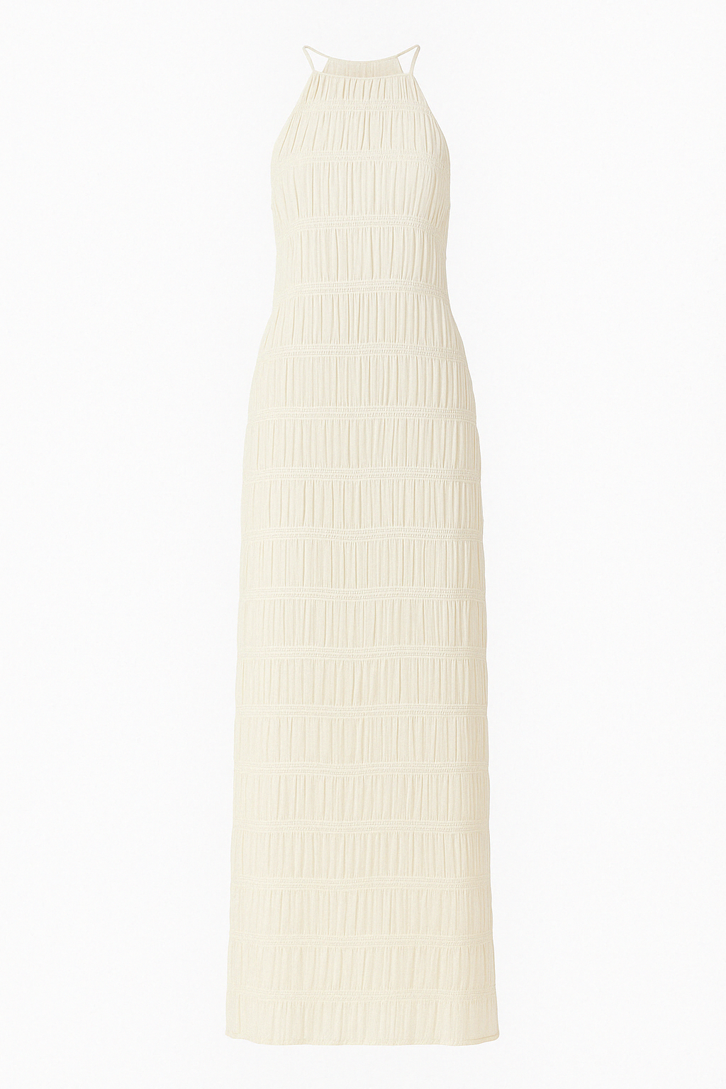Vestido largo mujer con cuello halter y pliegues