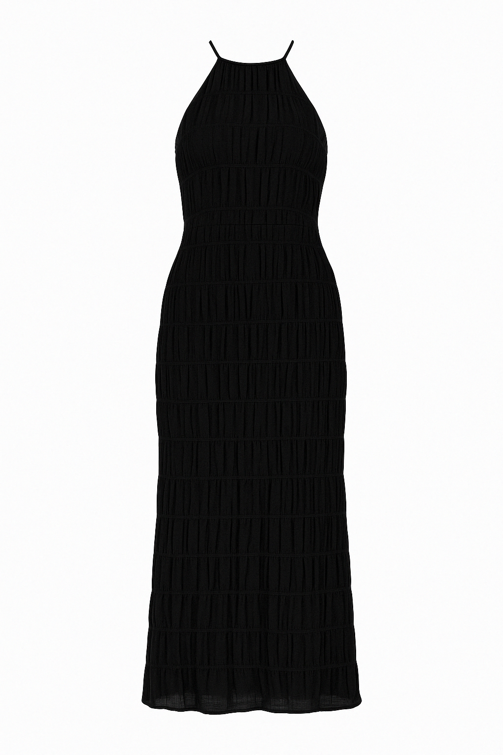Vestido largo mujer con cuello halter y pliegues
