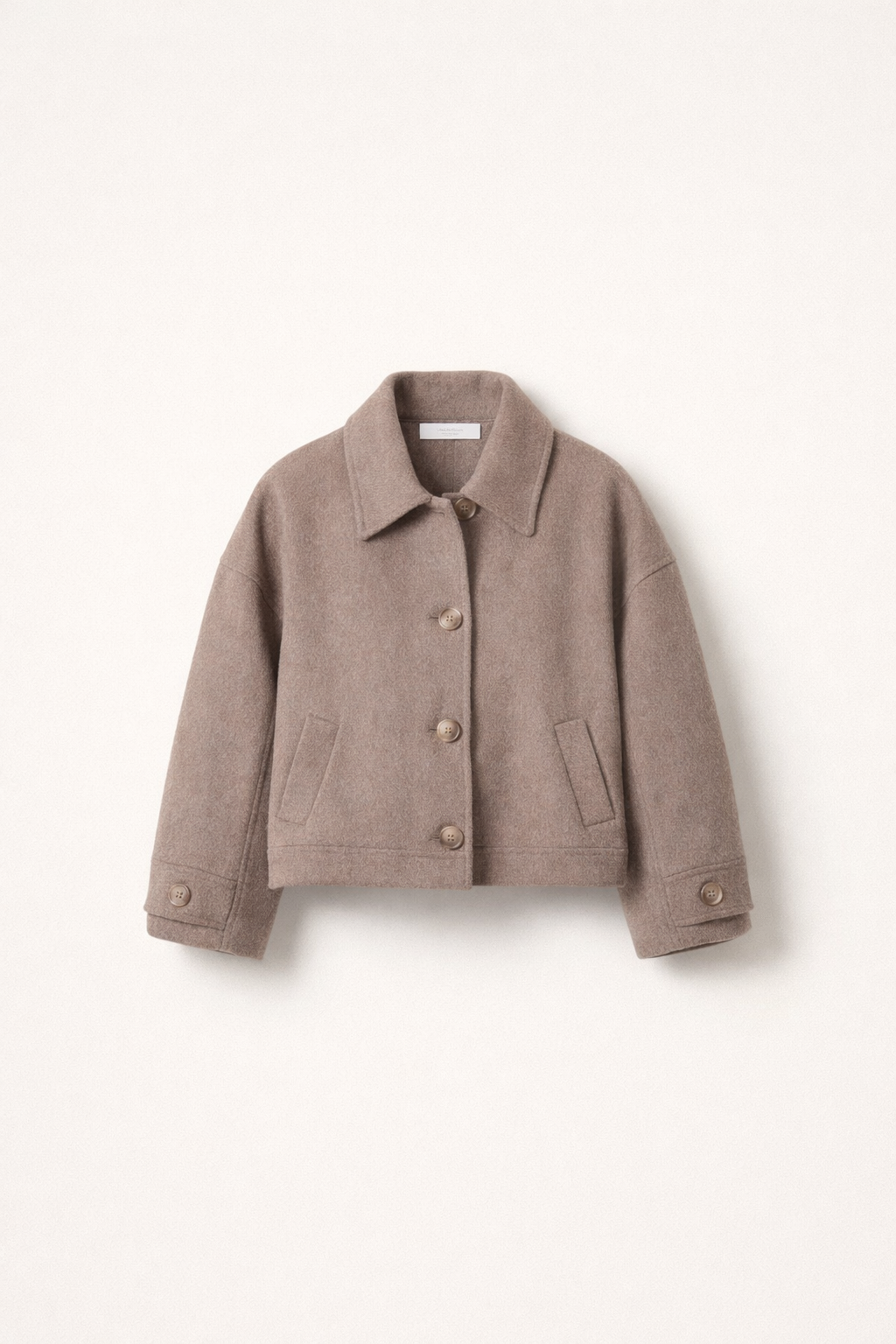 Chaqueta Corta Mujer Mezcla de Lana Cuello Solapa Mangas Oversize