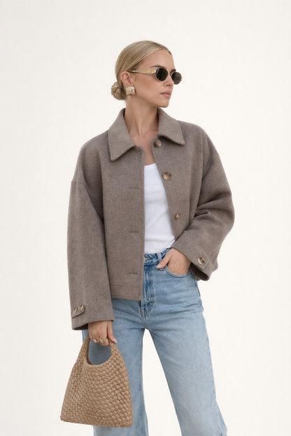 Chaqueta Corta Mujer Mezcla de Lana Cuello Solapa Mangas Oversize - Mavetta