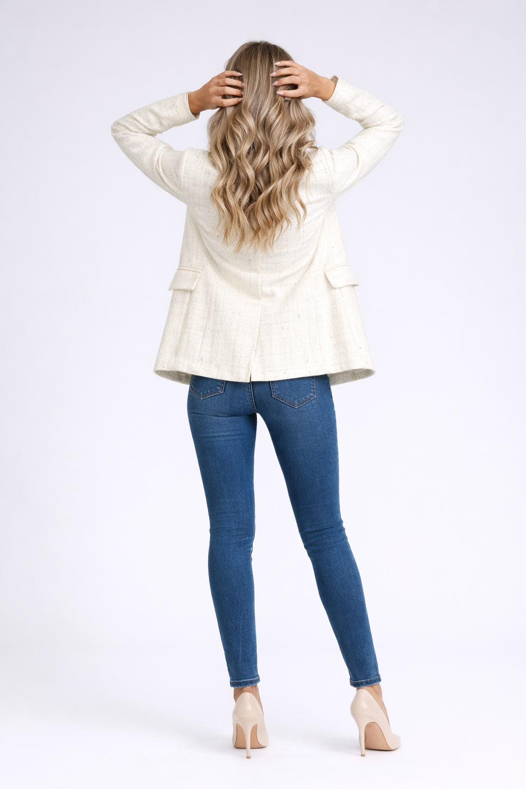 Blazer Mujer Entallado Tweed Doble Botonadura Solapas