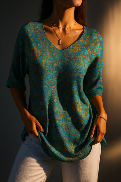 Blusa mujer fluida estampada escote en V estilo bohemio