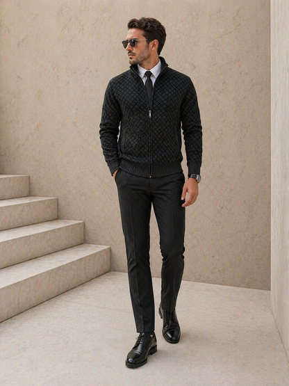 Cárdigan Hombre Jacquard Cuello Alto Cremallera Invierno