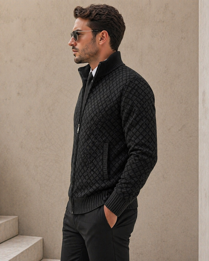 Cárdigan Hombre Jacquard Cuello Alto Cremallera Invierno