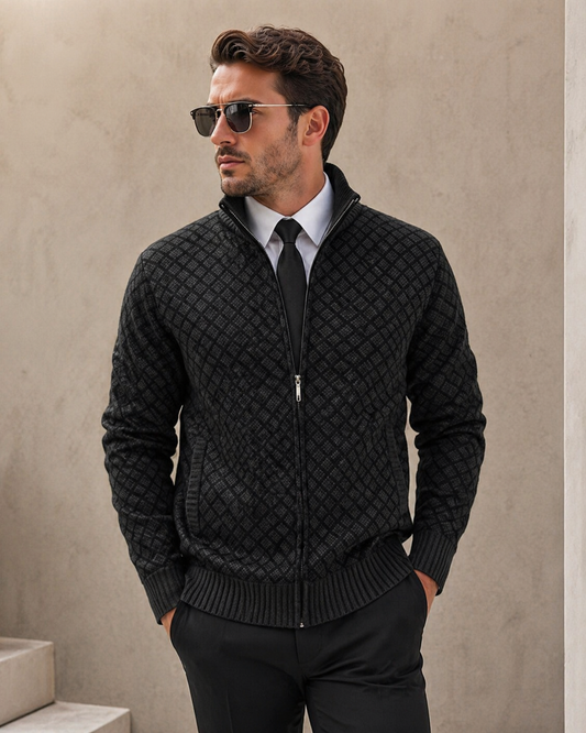 Cárdigan Hombre Jacquard Cuello Alto Cremallera Invierno - Mavetta