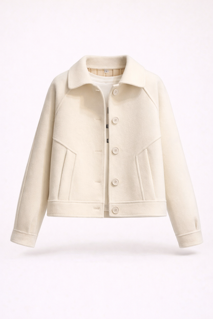 Chaqueta Mujer Mezcla de Lana Botones Cuello Camisero