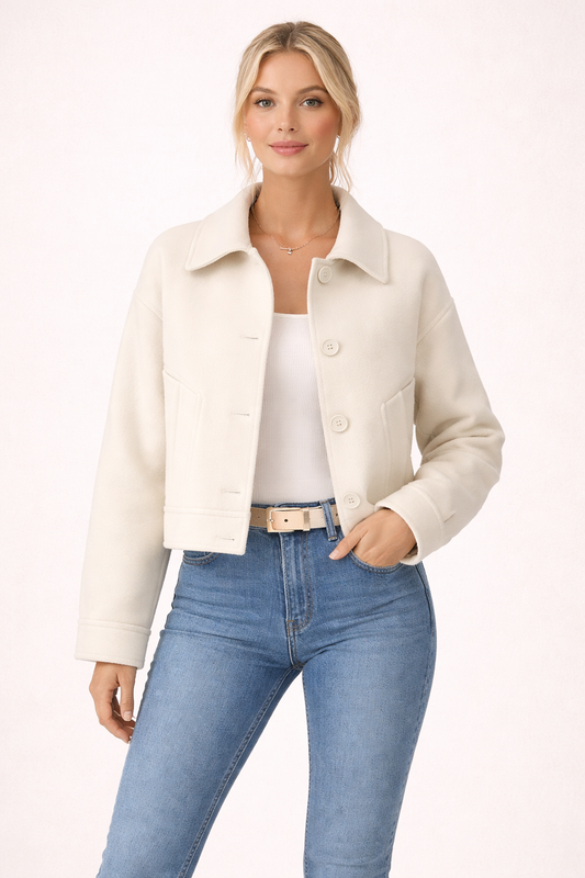 Chaqueta Mujer Mezcla de Lana Botones Cuello Camisero - Mavetta