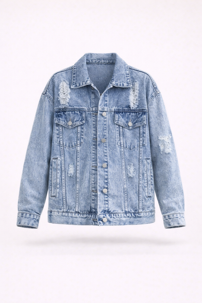 Chaqueta Vaquera Mujer Algodón Oversize Efecto Lavado Desgastada