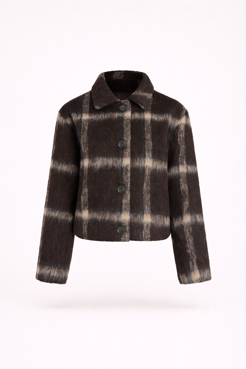 Chaqueta Corta Mujer de Cuadros con Botones y Cuello Camisero