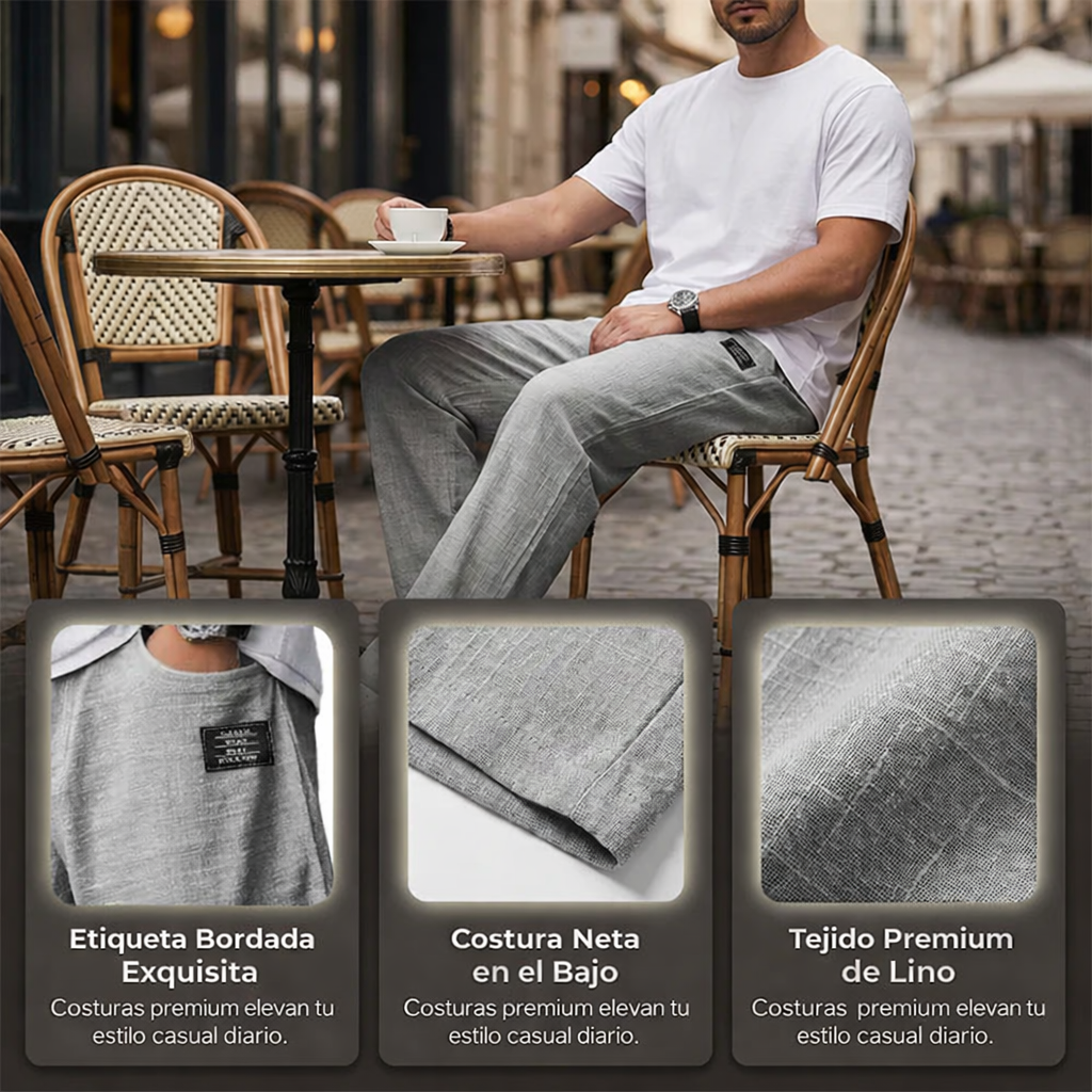 Pantalones Hombre de Algodón y Lino Transpirables Corte Comodo