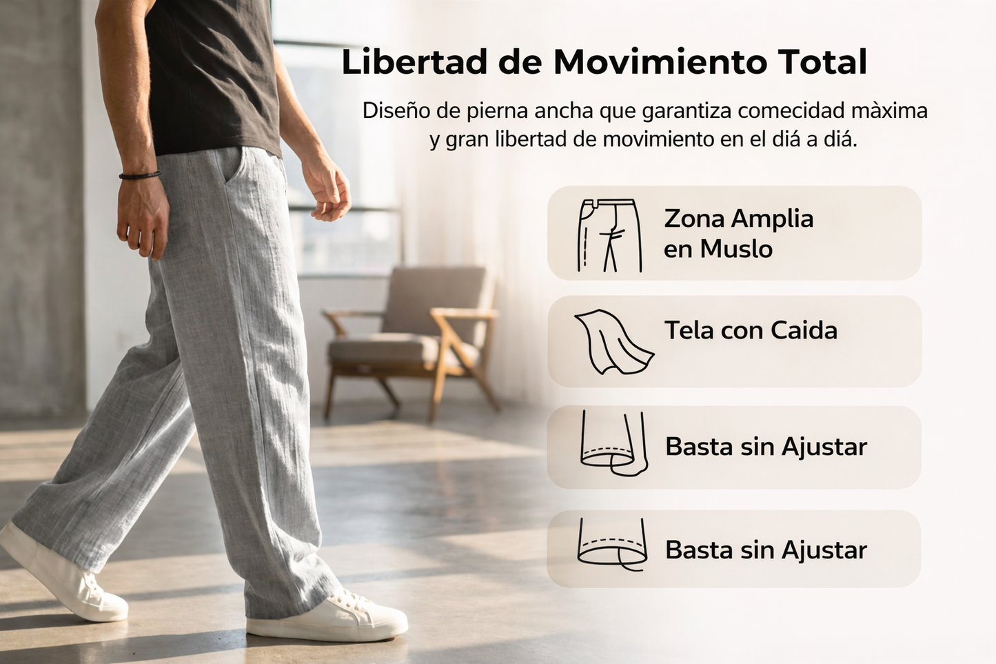 Pantalones Hombre de Algodón y Lino Transpirables Corte Comodo - Mavetta