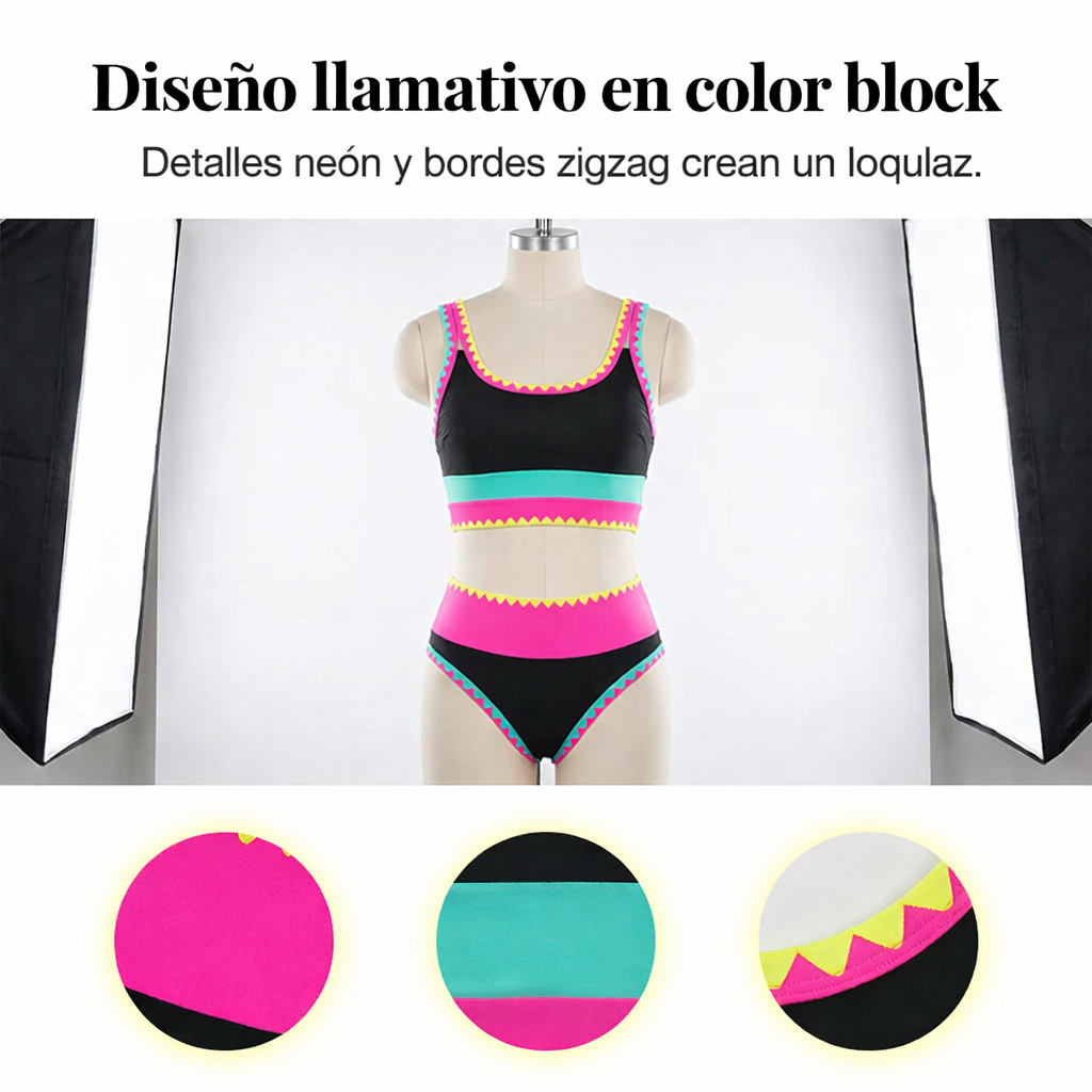 Bikini Mujer Piezas Cintura Alta Diseño Zigzag Playa