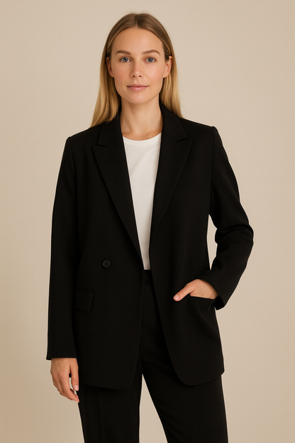 Blazer Mujer Corte Sastre Cruzado Botonadura Doble Oversize