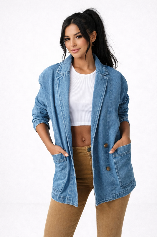 Blazer Mujer Mezclilla Cuello Solapa Botonadura - Mavetta