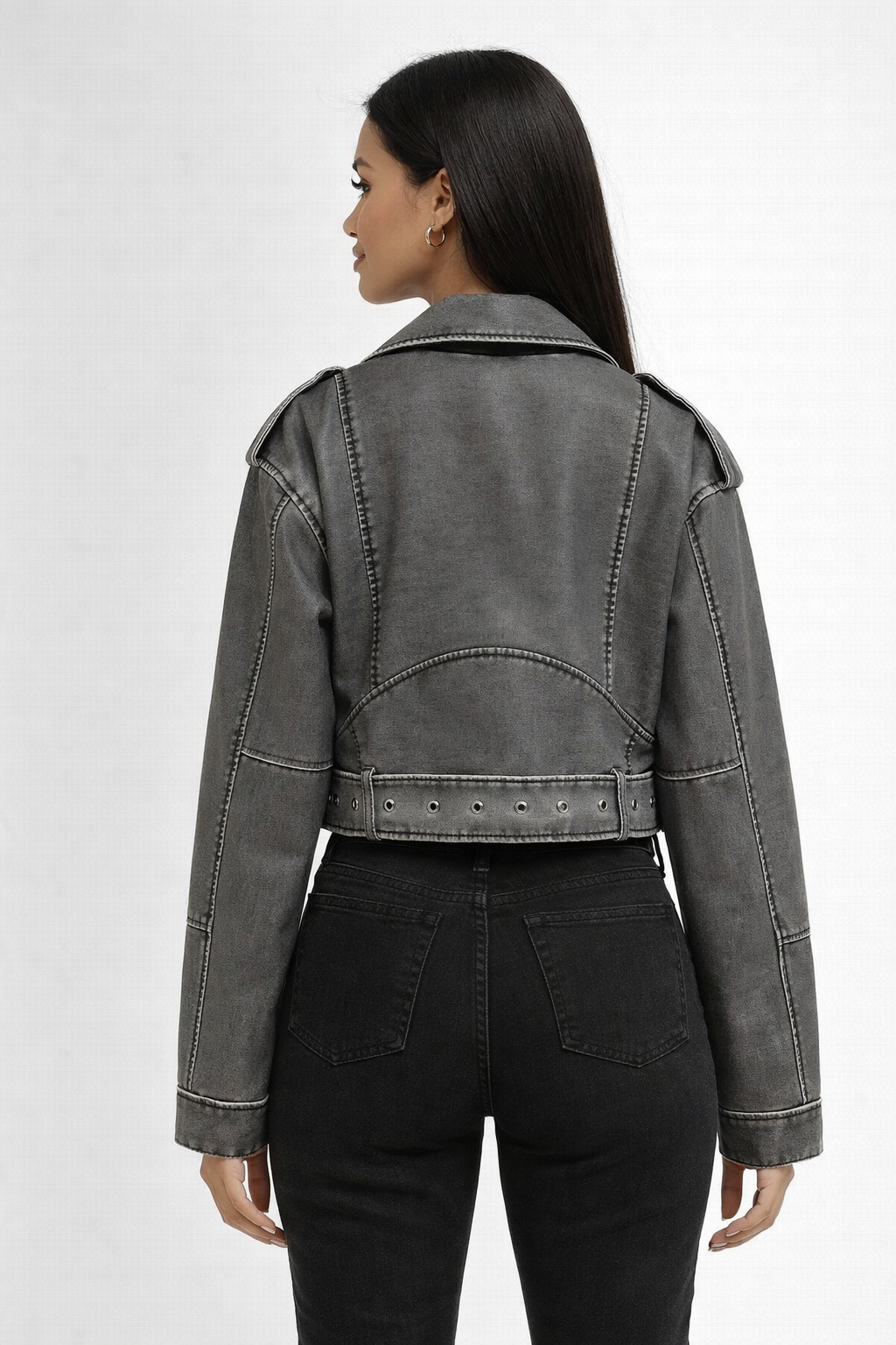 Chaqueta Biker Mujer Efecto Cuero Lavado Cremallera Asimétrica