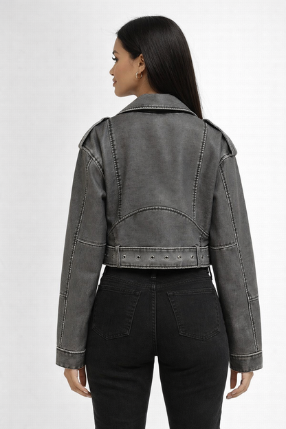 Chaqueta Biker Mujer Efecto Cuero Lavado Cremallera Asimétrica