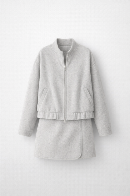 Chaqueta Bomber Mujer Tacto Lana Cremallera Cuello Canalé