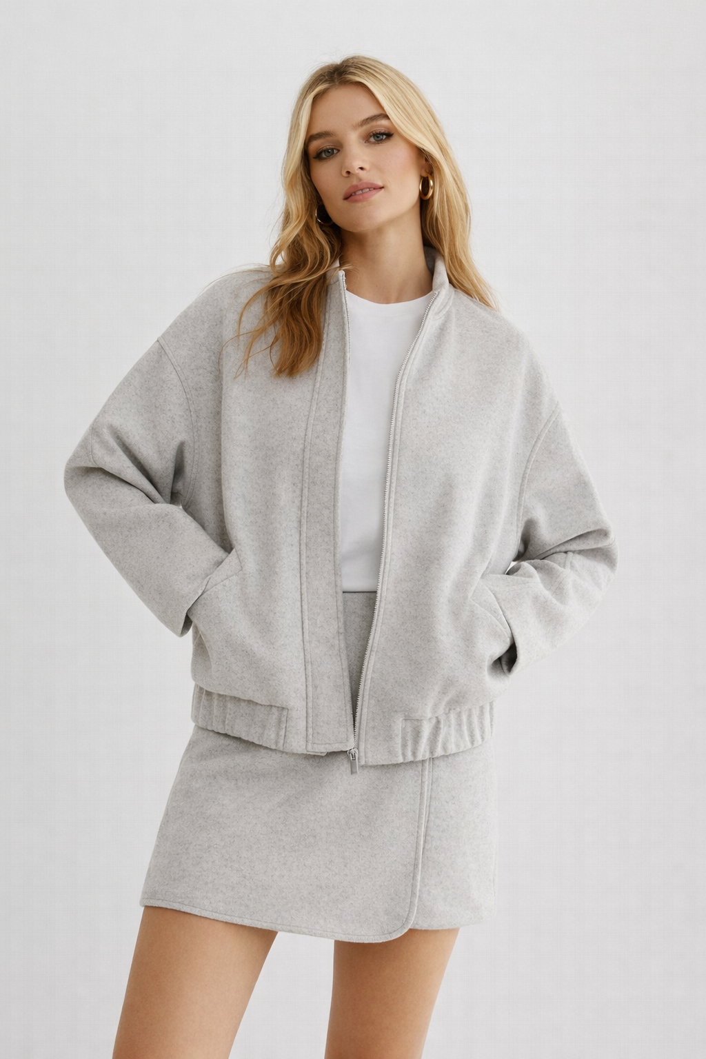 Chaqueta Bomber Mujer Tacto Lana Cremallera Cuello Canalé - Mavetta