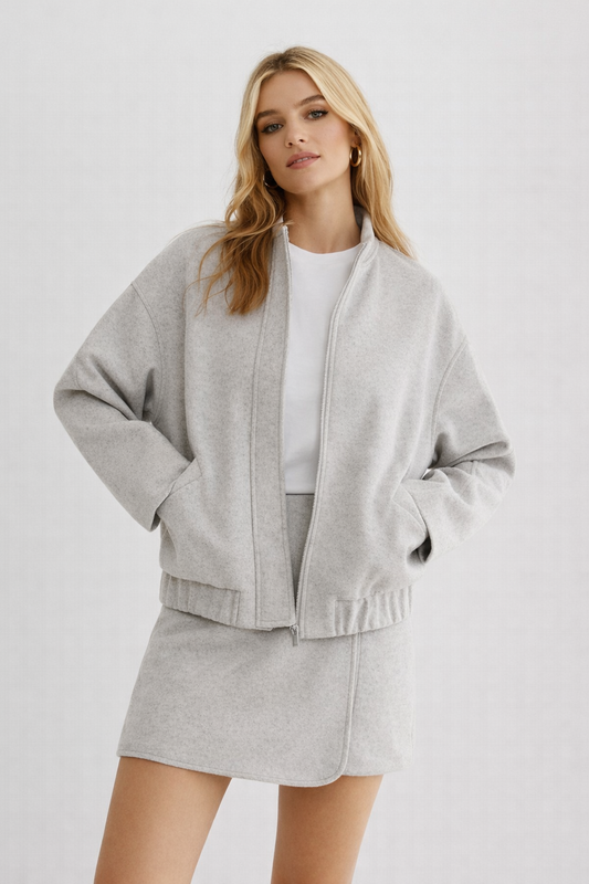 Chaqueta Bomber Mujer Tacto Lana Cremallera Cuello Canalé - Mavetta