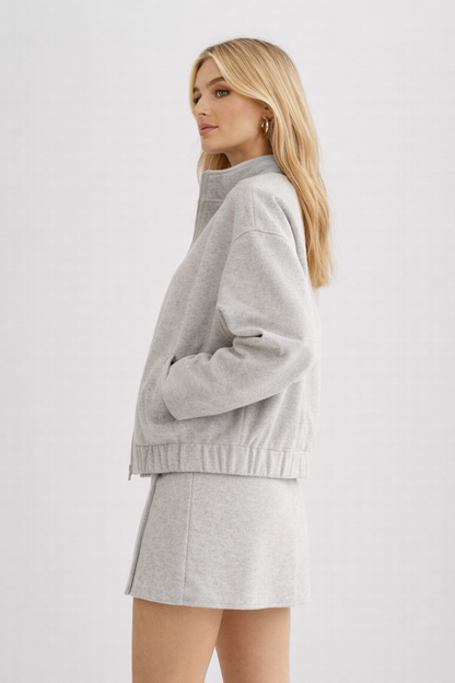 Chaqueta Bomber Mujer Tacto Lana Cremallera Cuello Canalé