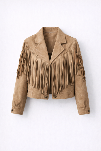 Chaqueta Mujer Antelina Flecos Estilo Western Corte Cropped