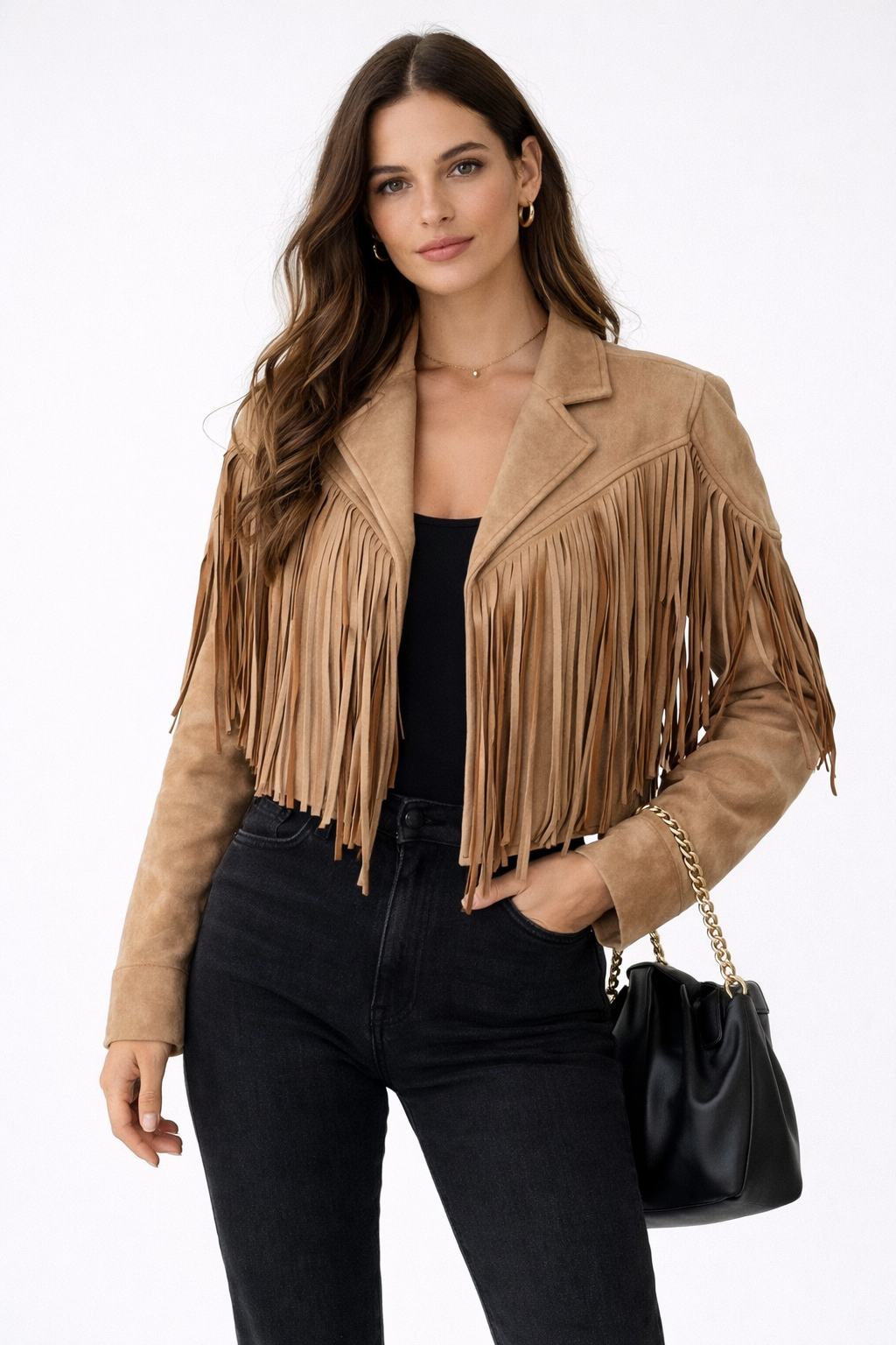 Chaqueta Mujer Antelina Flecos Estilo Western Corte Cropped - Mavetta